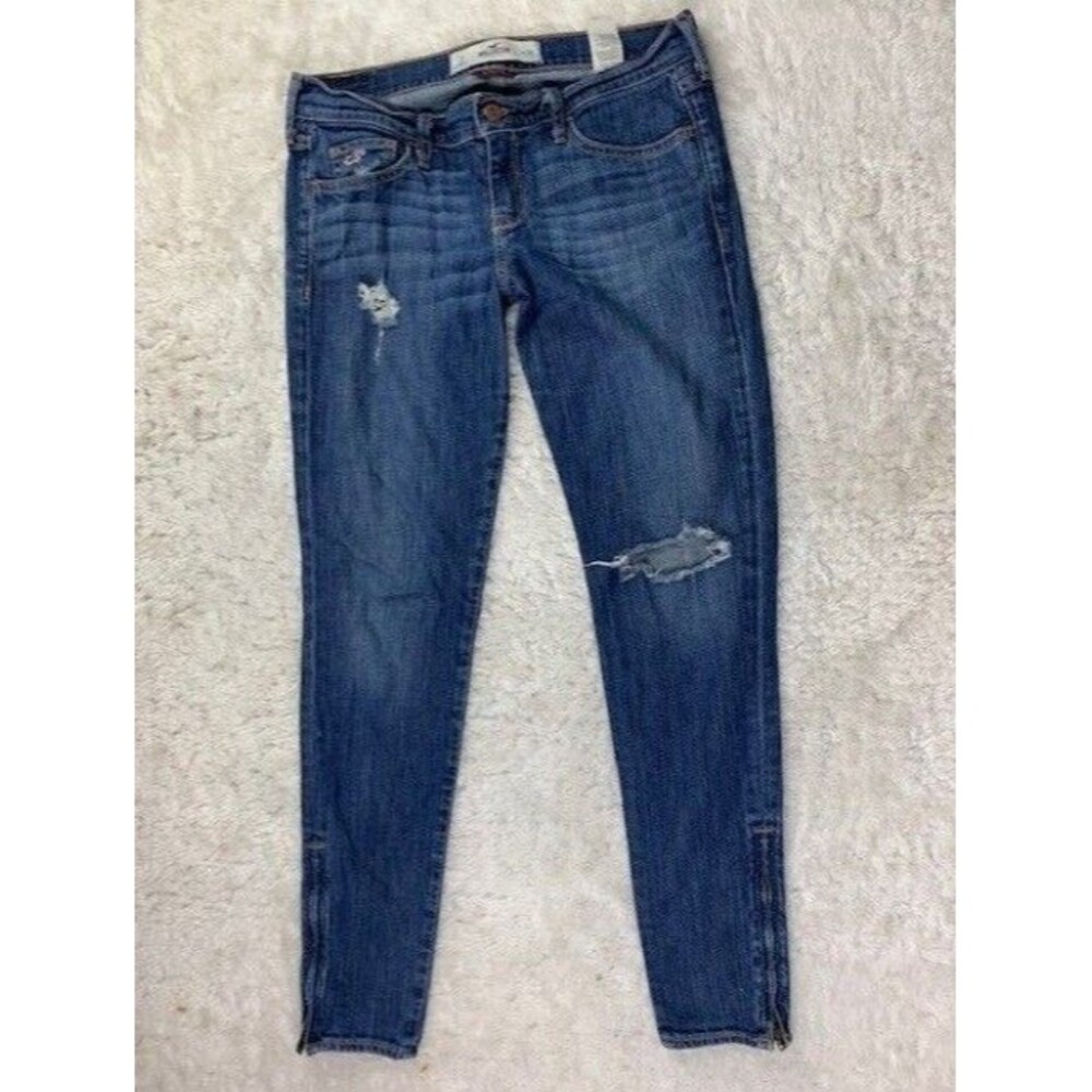 Hollister Size 3 Womens Jeans W26 SoCal Stretch Skinny Distressed Zipper Ankle